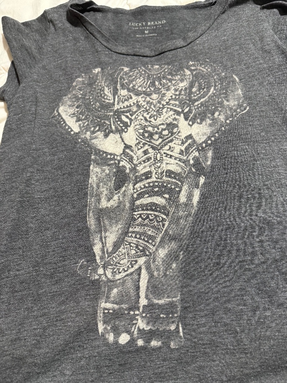 Lucky Brand Boho Elephant Medium Women's Top Short Sleeve